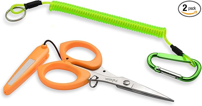 PAFASON 4.5?섃셎tainless Steel Serrated Edge Braided Line Fishing Scissor with Safety Case,Lanyard,High Precision Tips, Ergonomic Handle