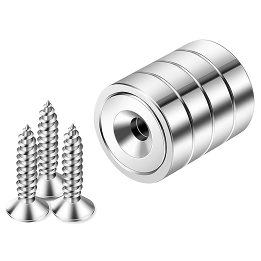 Neosmuk Magnets with Screws,60lbs+ Heavy Duty Rare Earth Neodymium Mounting Magnets with Holes, Countersunk Round Disc Industrial Magnets for Wall Mounting, 4 Pack