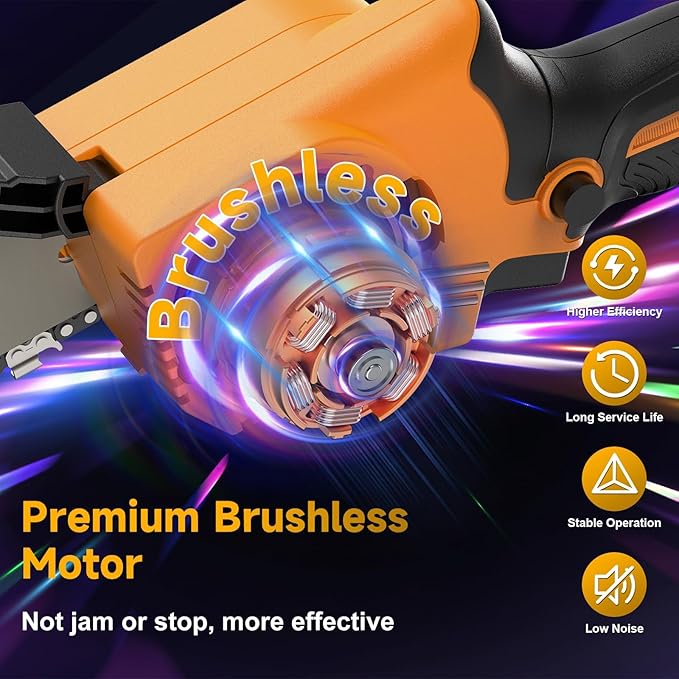 Mini Chainsaw Cordless 6 Inch, Brushless Electric Chainsaw with 2횞2000mAh Batteries, Battery Powered Chain Saw for Garden Pruning, Tree Trimming, Wood Cutting, Gift for DIYers