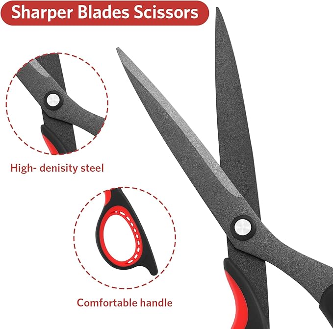 Titanium Scissors Set, Sharp Stainless Steel Blades, Soft Grip Handles, Ideal for Home, Office, School and Crafts, Red Black/Yellow Black 2 Piece Set