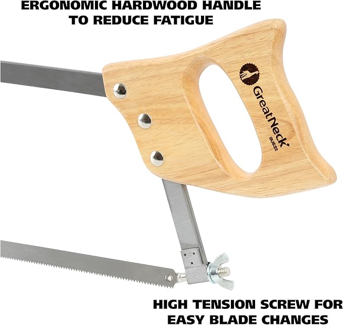 GreatNeck BUS22 Bone Saw 22 Inch, Game and Meat Saw, Solid Steel Frame, High Carbon Blade, Hardwood Handle, Meat Processing Equipment