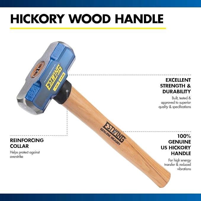 Estwing 4-Pound Hard Face Sledge Hammer - 16-Inch Hickory Handle, Ergonomic Grip, Durable Construction for Demolition & Stake Driving