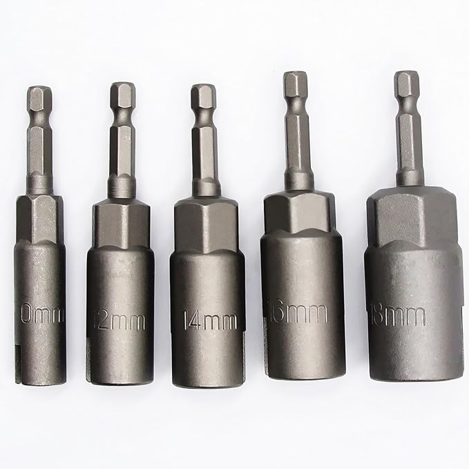 5Pcs 1/4 Inch Power Wing Nut Driver Bits, Hex Shank Nut Driver, Slot Wing Nuts Drill Bit Socket Wrenches Tools for Panel Nuts Screws Eye C-Hook Bolt Q-Hanger (10/12/14/16/18mm)