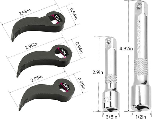5 Pcs Pry Bar Wrench Adaptor Head, New Crowbar Adapter Head Tool,Half Shaft Removal Car Repairing Tools with Extension Bar for Tight Spaces,1/2" D 8pt (Square) Profile & 3/8" D 8pt