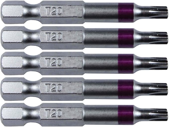 T20 Torx/Star Driver Bit - Color Coded 2" Torx/Star Drive Quick Change Shank Bit for Screws and Fasteners Requiring T20 Size Bits (5 Pack)