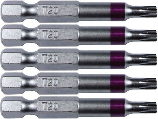 T20 Torx/Star Driver Bit - Color Coded 2" Torx/Star Drive Quick Change Shank Bit for Screws and Fasteners Requiring T20 Size Bits (5 Pack)