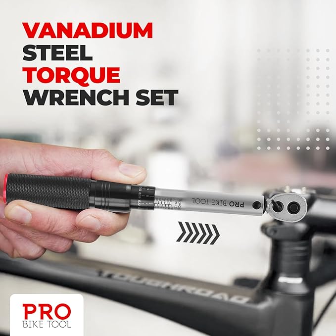 PRO BIKE TOOL Torque Wrench and Torque Screwdriver Set - Precision Tool for Bike Maintenance - 1/4 Inch Drive - 2.2 to 16.9 Nm - Complete Kit with Allen, Torx, Extension - with Protective Case