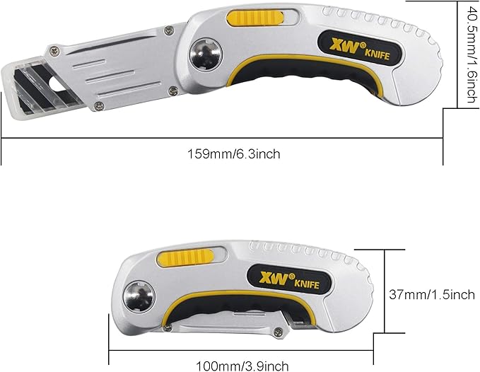 XW Folding Carpet Knife, Razor Blade Heavy Duty Utility Knife with Protective Cap, Extra 5 Blades Included
