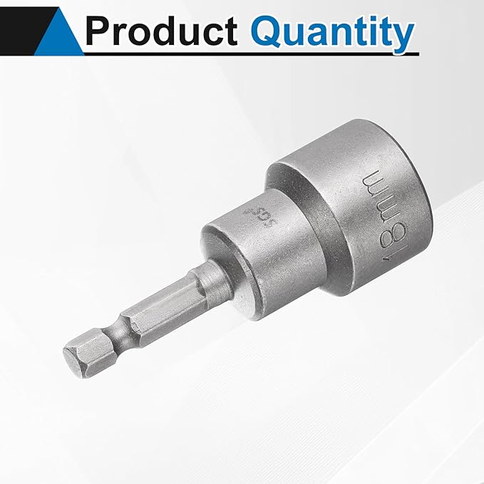 HARFINGTON Nut Driver Drill Bit 18mm Metric Socket 1/4" Hex Shank 2.56" (65mm) Long Magnetic 6-Point Sockets Quick Change CR-V Steel Bolt Setters for Power Drill Drivers