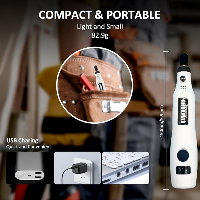 Cordless Rotary Tool, 3.7V Li-ion Mini Rotary Multi-Tool Kit with Variable Speed, 42pcs Accessories Kit Electric Rotary DIY Grinder for Polishing, Cleaning and Engraving White