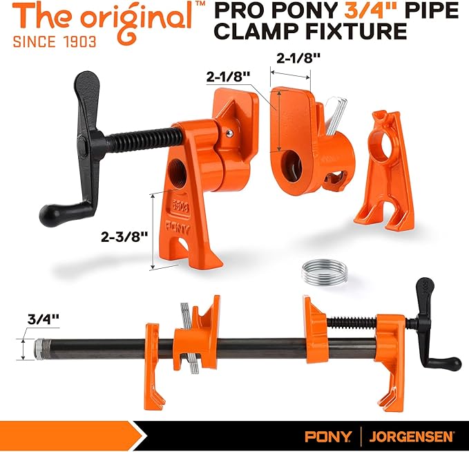 PONY PRO 2-Pack Heavy-Duty Wood Gluing Pipe Clamp Fixture for 3/4 Inch Black Pipe