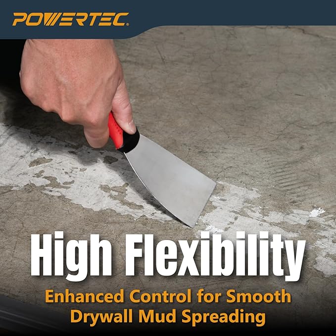 POWERTEC 3-Inch Stainless Steel Drywall Joint Knife - Flexible Blade, Soft Grip, for Patching, Taping, Scraping (72171)