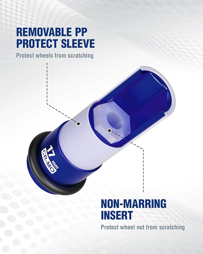 WORKPRO 1/2" Drive Lug Nut Impact Duty Socket, 17mm Deep Thin Wall Socket, Made of Premium Cr-Mo Steel, Non-Marring Lug Nut Wheel Sockets for Car