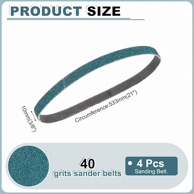 HARFINGTON 3/8 x 21 Inch Sanding Belts, 4 Pcs 40 Grit Zirconia Abrasive Belt Sander File Belt for Woodworking, Metal Polishing, Knife Sharpener