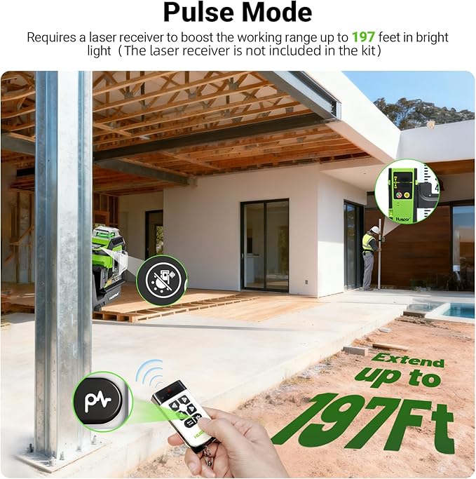 Huepar 360 Laser Level with Electric Pivot Around Point Fine Adjustment and Angle Display Screen, Rechargeable Battery, 1/13-inch High precision Self Leveling Lazer Leveler, Pluse Mode