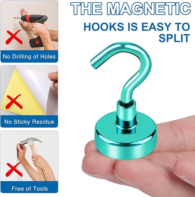 LOVIMAG Cruise Essentials, 170Lbs Door Magnets, Green Magnet Hooks for Cabin Strong Magnetic Hooks for Hanging, Refrigerator, Celling - 6 Pack