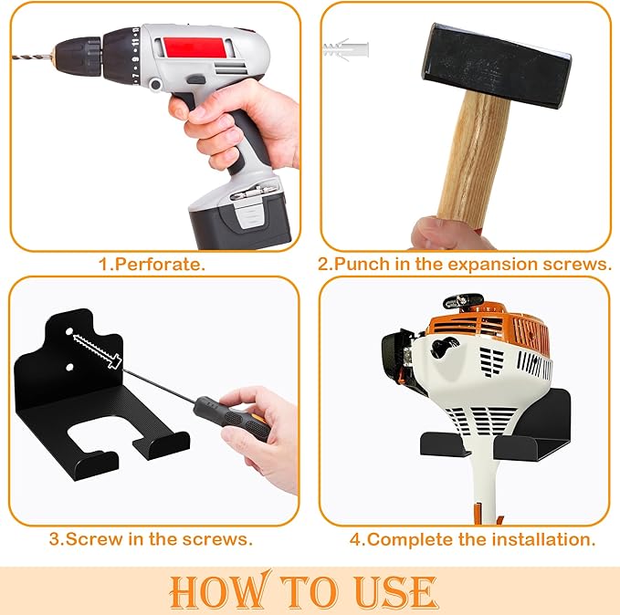 4PCS Garage Organizer Trimmer Rack, Wall Mounted Tool Hanger for Grass Trimmer, Hedge Trimmer, Weed Whackers & Garden Tools ??Heavy Duty, Space-Saving, Anti-Rust Storage Rack for Garage & Home