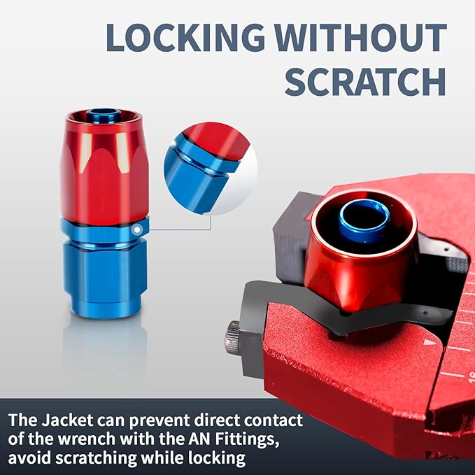 BRIFITOR Non Marring AN Fittings Wrench Adjustable Aluminum AN Wrench For 3AN-16AN Hose End Fittings With Replaceable Hex Type & Flat Type Jaw Protectors, Red.