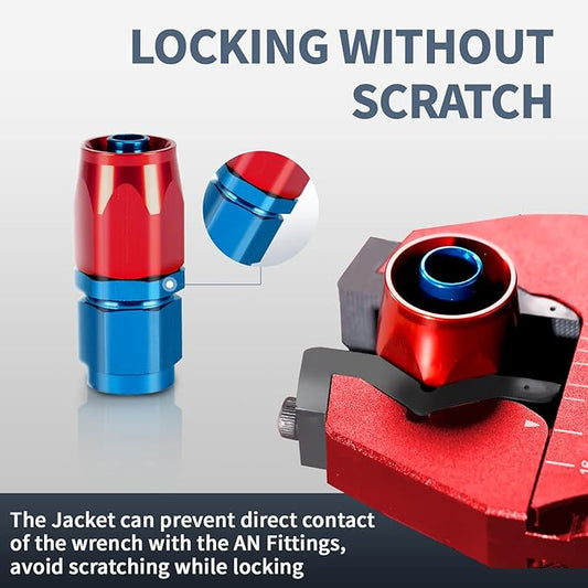 BRIFITOR Non Marring AN Fittings Wrench Adjustable Aluminum AN Wrench For 3AN-16AN Hose End Fittings With Replaceable Hex Type & Flat Type Jaw Protectors, Red.