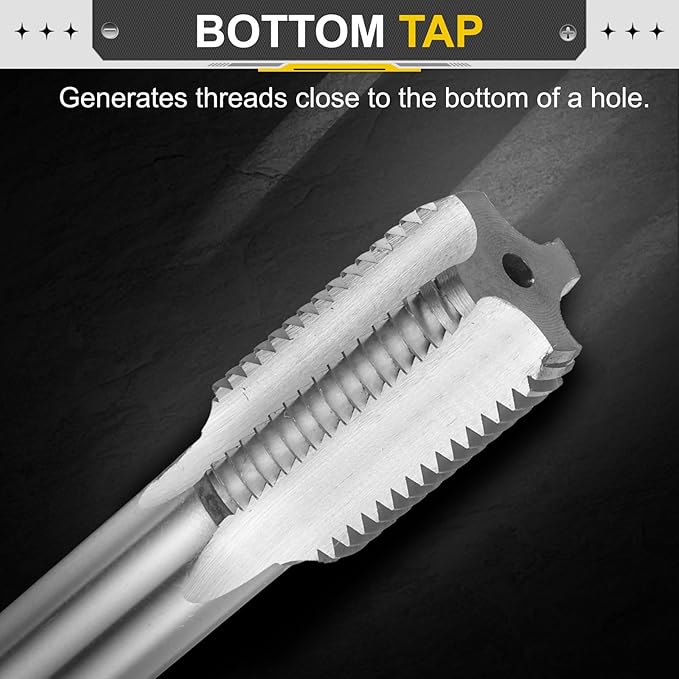 uxcell Hand Bottom Tap 7/8"-11 BSF 2B Thread Bottoming Style Threading Taps High Speed Steel HSS6542 Straight Flutes Screw Tapping Tool