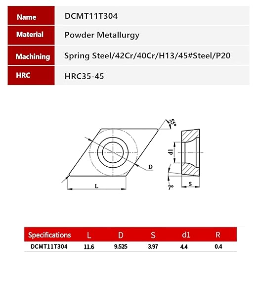 10pcs DCMT11T304 CNC Lathe Indexable Solid Carbide Milling Turning Insert for The Finishing of Steel and Other Metal (DCMT11T304 LF6018)