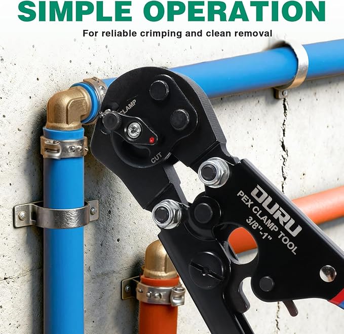 2 IN 1 Ratchet Pex Crimping Tool Pliers Cinch and Remove Combo Function Professional Pex Crimper Long Handle Pex Pinch Tool Pex Pipe Crimp Tool for 3/8" to 1" Stainless Steel Clamps in Plastic Box