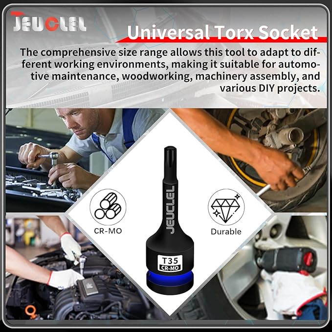 T35 Torx Bit Socket, 1/2" Drive Torx Star 6 Point Impact Bit Socket, 3-Inch, Cr-Mo Steel, Screwdriver Adapter for Electric Ratchet Wrenches Fastening Screws Hand Repair
