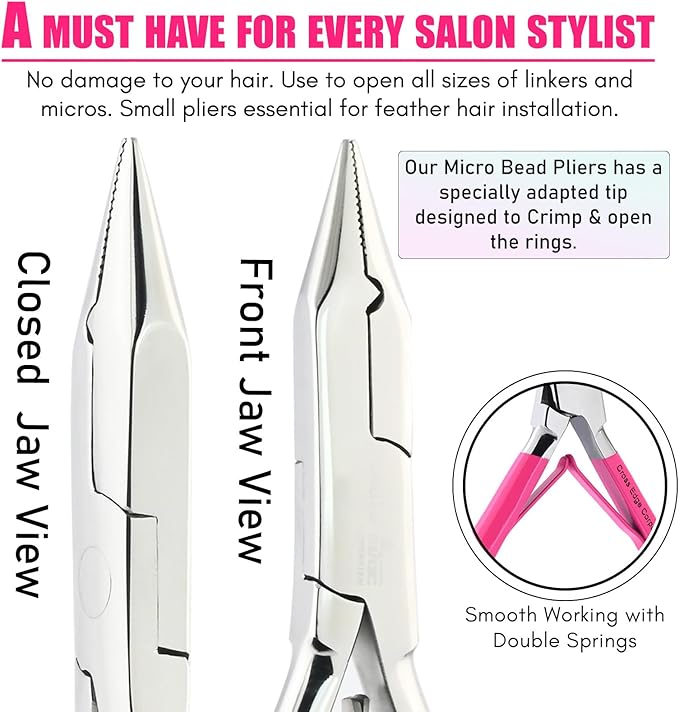 Cross Edge Multifunctional Hair Extension Pliers for Micro Ring Hair Extensions Opener and Remover - Pink Handles