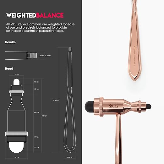 MDF Instruments, Rose Gold Tromner Neurological Reflex Hammer with Pointed Tip Handle for Cutaneous and Superficial Responses - Free-Parts-for-Life (MDF555) (Rose Gold/Black)