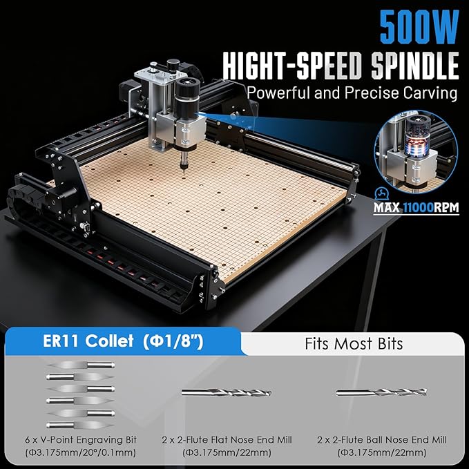 3-Axis CNC Router Machine, 500W Spindle Wood Engraver Machine, 16.9??횞 15.4??Large Working Area, CNC Engraving Machine with Z Probe & Offline Controller, Wood Acrylic MDF Nylon Routing Milling Carving
