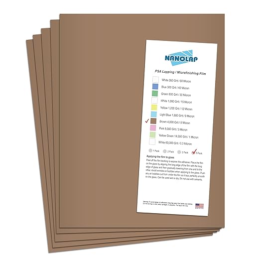 PSA Lapping Film, 5 Pc 5 Micron (4,000 Grit) Adhesive Polishing Paper, 8-1/2” x 11” Microfinishing Fine Sanding Paper, Sanding Film for Scary Sharp Sharpening System, Aluminum Oxide AO