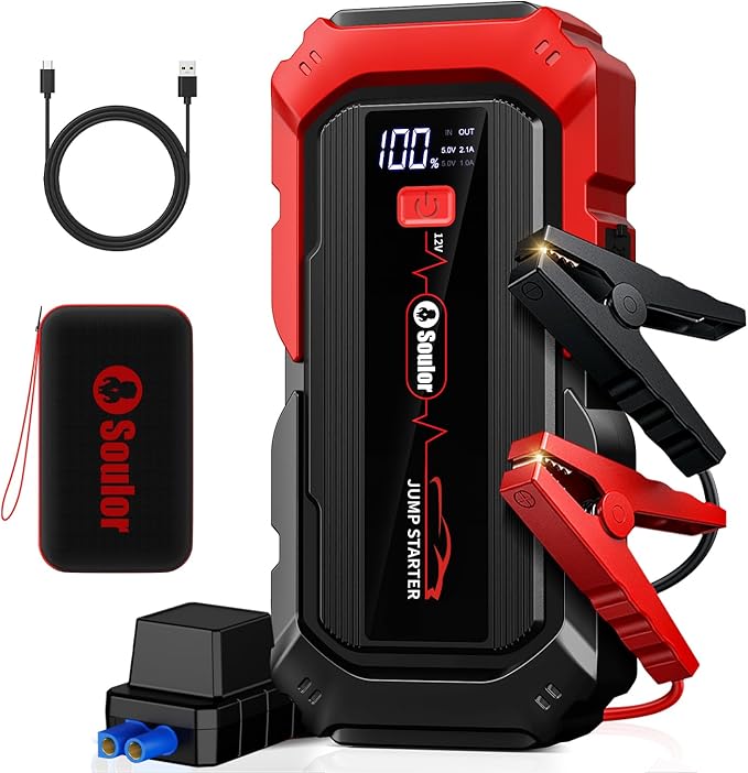 Jump Starter Battery Jumper Starter Portable Car Battery Jump Starter for Up tp All Gas & 12L Diesel, 12V 5000A Portable Jump Box with 3 Modes Flashlight and Jumper Cable