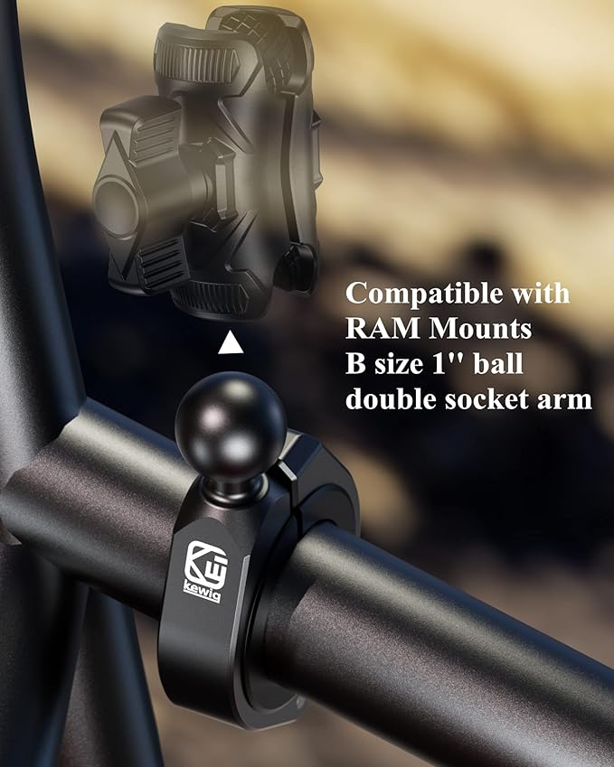 BRCOVAN 1'' Ball Medium Bar Mount, Aluminum Alloy Clamp Base, Fit for Round Rails 1.26'' / 1.375'' / 1.5'' / 1.65'' in Diameter, Compatible with RAM Mounts B Size 1 Inch Ball Double Socket Arm