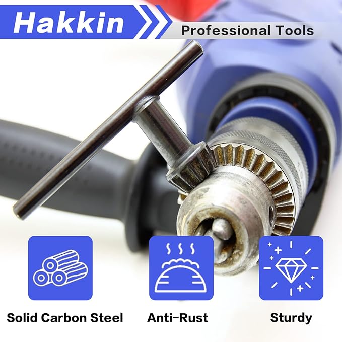 Hakkin Drill Chuck Key 6 Sizes Drill Chuck Key Wrench, 3/4" 5/8" 1/2" 3/8" 1/4" 5/32" Carbon Steel Heavy Duty Replacement Drill Press Chuck Key, Electric Drill Clamping Tool