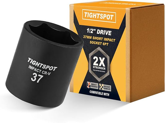 TIGHTSPOT 1/2 Inch Drive 37mm Shallow Impact Socket with Anti-Rounding 6 Point Design, Heat-Treated CRV Steel