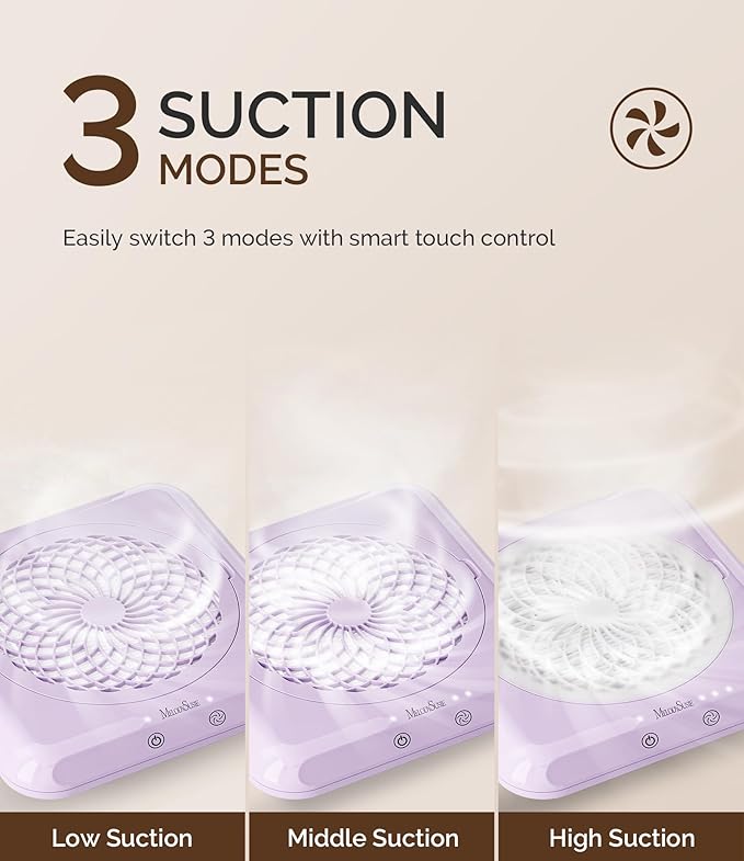 MelodySusie Professional Nail Dust Collector with Max Suction Power,SProF 4500RPM Nail Vacuum Fan with 3 Suction Modes,Touch Control & 360-Degree Capture Trusted Tool for Nail Tech & Salon Use,Purple