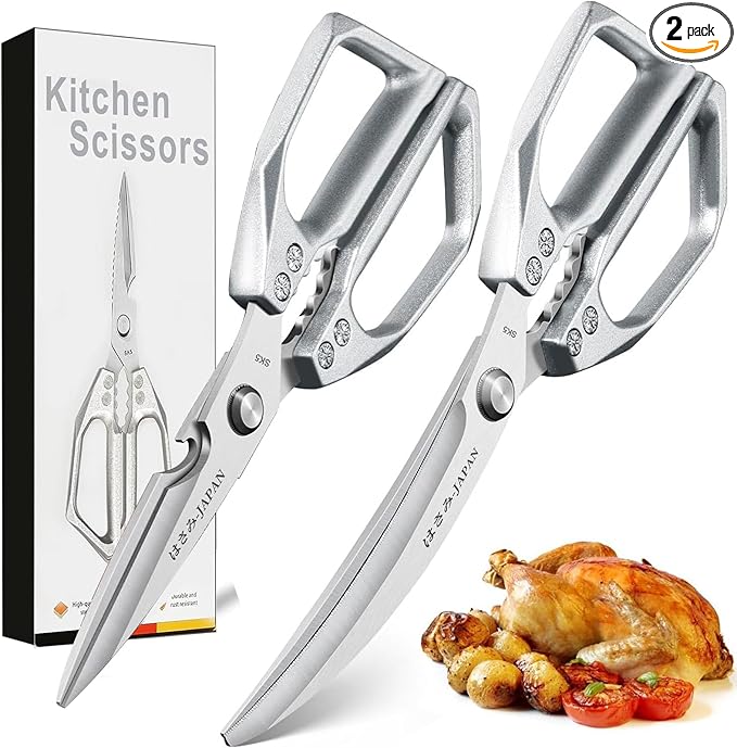 Heavy duty Kitchen Scissors Set (2-piece set) - Sharp stainless steel poultry scissors, seafood and meat scissors, dual-purpose cooking scissors for food preparation