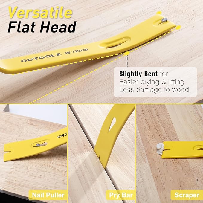 4-Piece Pry Bar Set, 12-Inch Utility Claw Pry Bar, 10-Inch & 7.5-Inch Flat Pry Bars Crowbar Claw, 8-Inch End Cutting Pliers, Nail Remover Tool for Baseboard, Floor, Nails Removal