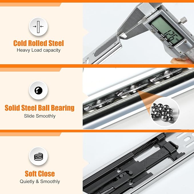 10 Pairs | Soft Close Drawer Slides 18 inch, HBL??Heavy Duty Cabinet Drawer Slides Replacement - Ball Bearing Full Extension, 200 LB Capacity, Made of Cold-Rolled Steel, Rust-Resistant & Long-Lasting.