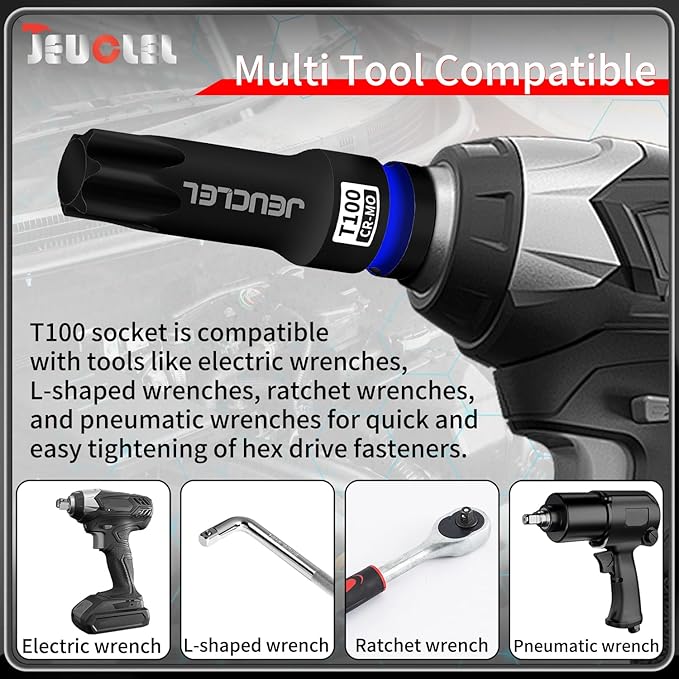 T100 Torx Bit Socket, 1/2" Drive Torx Star 6 Point Impact Bit Socket, 3-Inch, Cr-Mo Steel, Screwdriver Adapter for Electric Ratchet Wrenches Fastening Screws Hand Repair