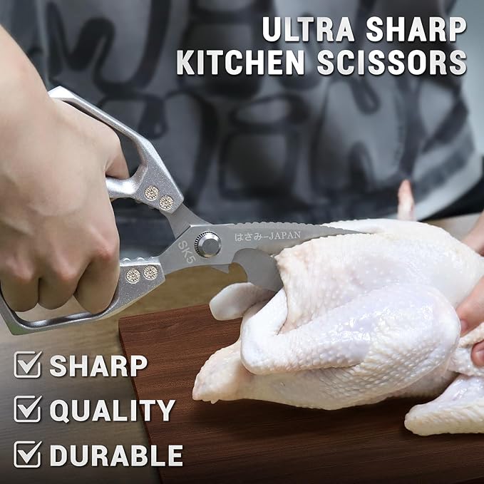 Kitchen Scissors Set, Heavy Duty Poultry Shears, Japanese Kitchen Shears for Meat, Chicken Bones, and Turkey, Stainless Steel Meat Scissors, Christmas Gifts for Men Women