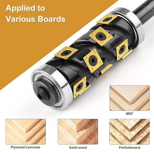 Heavy Duty Flush Trim Router Bit 1/2" Shank, 14 PCS Carbide Inserts with TiN Coating, Top and Bottom Bearing Flush-Cut Spiral CNC Router Bits for Woodworking Trimming (Double Bearing) Black