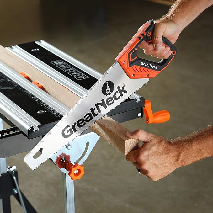 15 Inch Handsaw, Aggressive Tooth Hand Saw for Wood Cutting, Alloy Steel 9 TPI Blade, Anti-Slip Composite Handle, Ruler on Blade for Accurate Cuts, GreatNeck 74001 Hand Saw