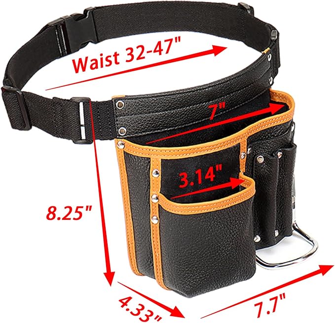 Tool Belt,Morrales de Construccion,Carpenter Tool Belt,Leather Tool Pouch,Comes with an Adjustable Padded Belt,Large-Capacity Tool Pouches,a Hammer Holder