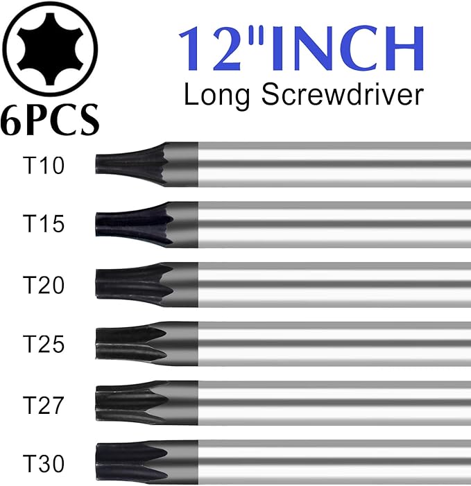 Extra Long Torx Screwdrivers Set, length 12-inch T10-T30, plus Long star Screwdrivers, Setwith Magnetizer/Demagnetizer Tool 6-Piece