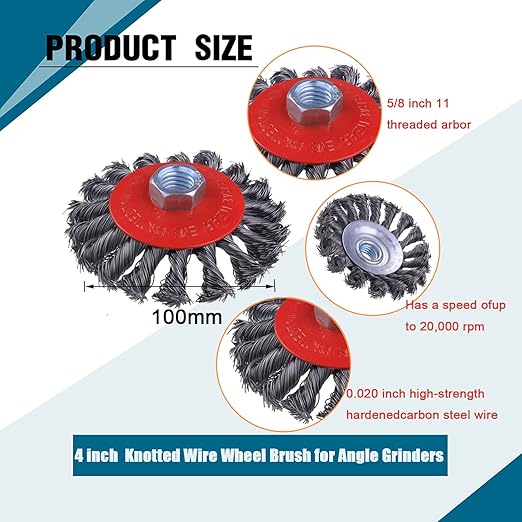 Wire Wheel for 4 1/2 Angle Grinder, 2 Pack 4 Inch Twist Knotted Wire Wheel for Grinders, with 5/8 Inch-11 Threaded Arbor, Angle Grinder Wire Wheel for Heavy&Light Duty Work