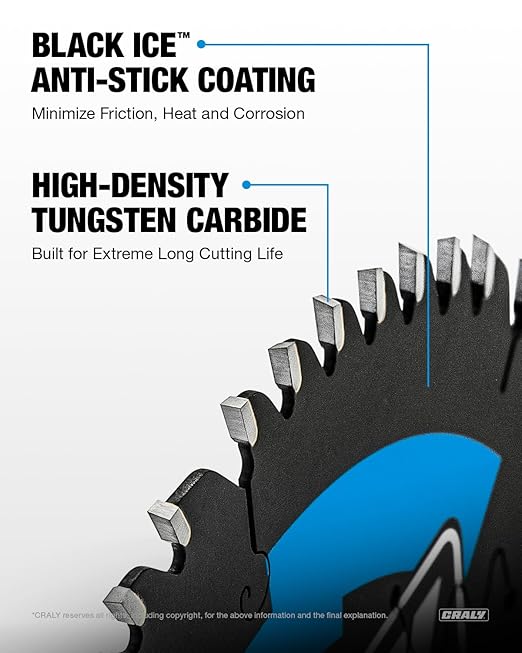 CRALY 6-1/2 Inch 56 Teeth Track Saw Blade, Ultra Finish Wood Cutting Plunge Circular Saw Blade, 5/8 Inch Arbor, Carbide Tipped, Thin Kerf, Black Ice Coating, for Plywood, MDF, OSB, Laminated(C0656TS)
