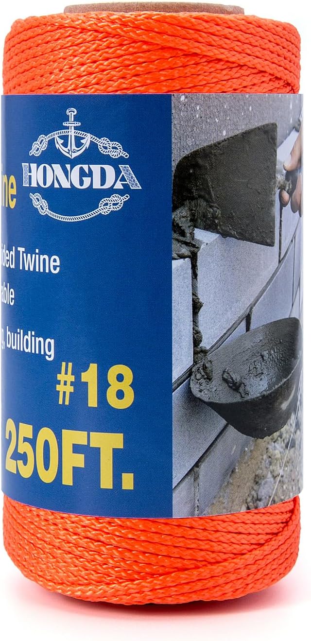 HONGDA Nylon Twine, 250 Feet #18 Braided Nylon Mason line String Perfect for Masonry Jobs and for The Layout of General Construction, Gardening, DIY Project, Orange