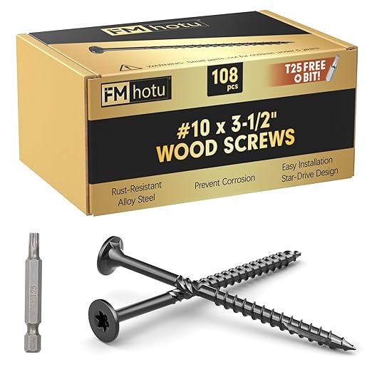 #10 x 3-1/2??Deck Screws, 108Pcs Star Drive Wood Screws, Rust Resistant Timber Screws for Timber/Log/Landscaping Wood, T25 Star Bit Included, Black