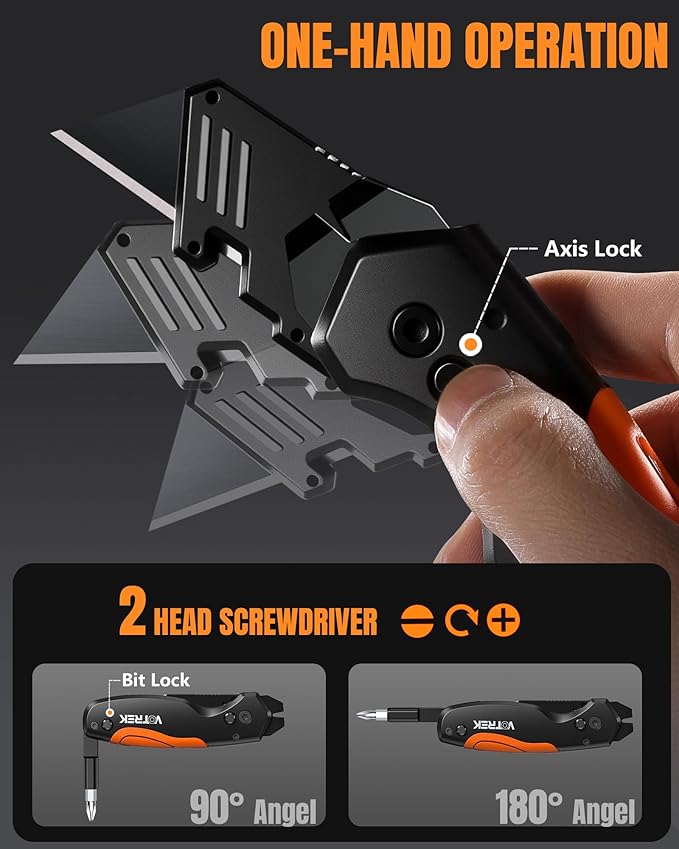 【4-in-1】 Multitool Folding Utility Knife Box Cutter, Navajas para Trabajo, Quick-Change Knife, 【Belt Clip】【Blade Storage】, Gifts for Fathers Dad Papa, Extra 10 SK5 Blades Included